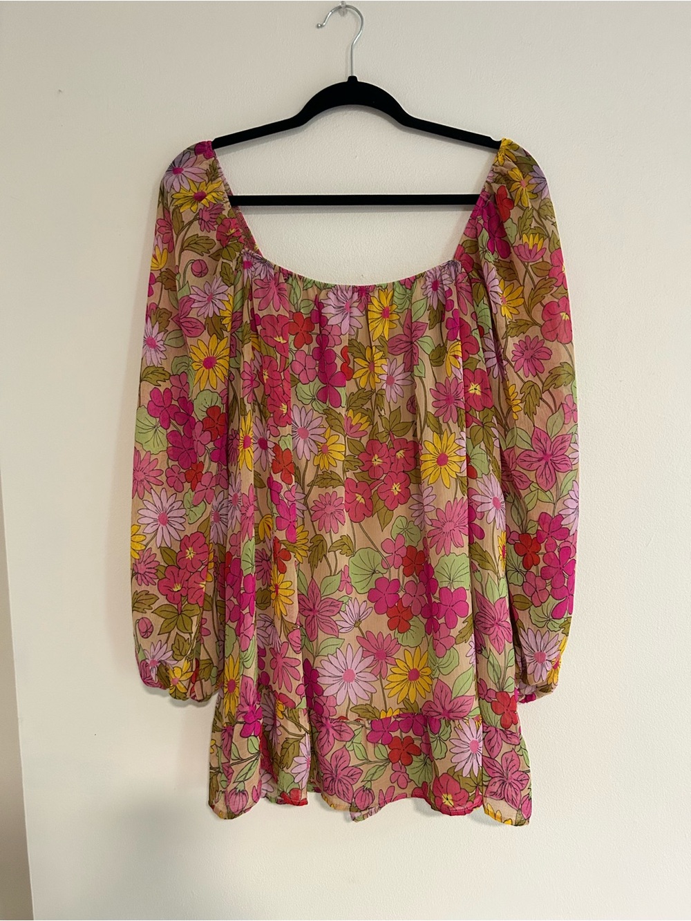 Show Me Your MuMu Sheer Floral Mini Dress in Pink, Yellow & Green